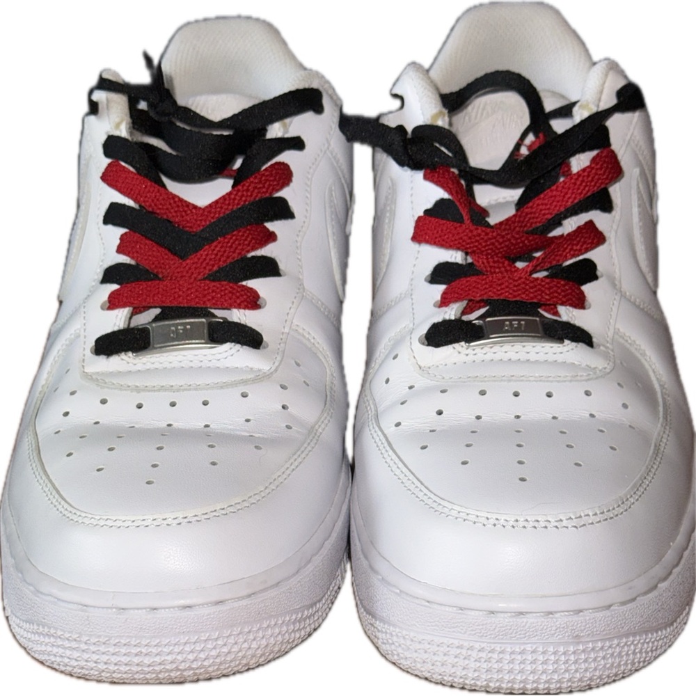 Nike White airforce low tops with Red and Black Accents